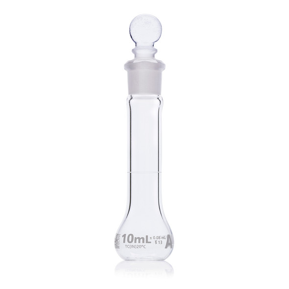 Flask, Volumetric,  Wide Mouth, Globe Glass, 10mL, Class A, To Contain (TC), ASTM E288, 6/Box