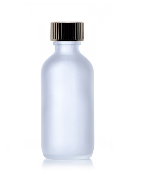 4 Oz Frosted Glass Bottle w/ Black Poly Seal Cone Cap
