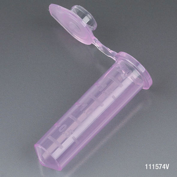 Microcentrifuge Tube, 2.0mL, PP, Attached Snap Cap, Graduated, Violet, Certified: Rnase, Dnase and Pyrogen Free, 500/Stand Up Zip Lock Bag