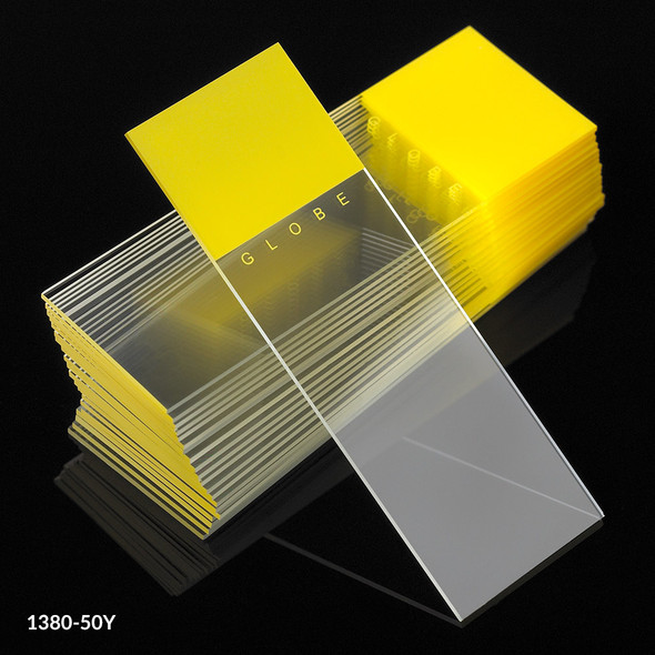 Microscope Slides, Diamond White Glass, 25 x 75mm, 90° Ground Edges, YELLOW Frosted, 72/Box, 20 Boxes/Case (10 Gross)