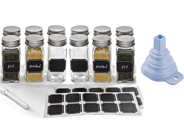 Homelike Style 3.4 oz Small Glass Spice Jars, Empty Mini Square Glass Spice  Bottles with Airtight Flip Top Lids, Chalkboard Labels and Collapsible