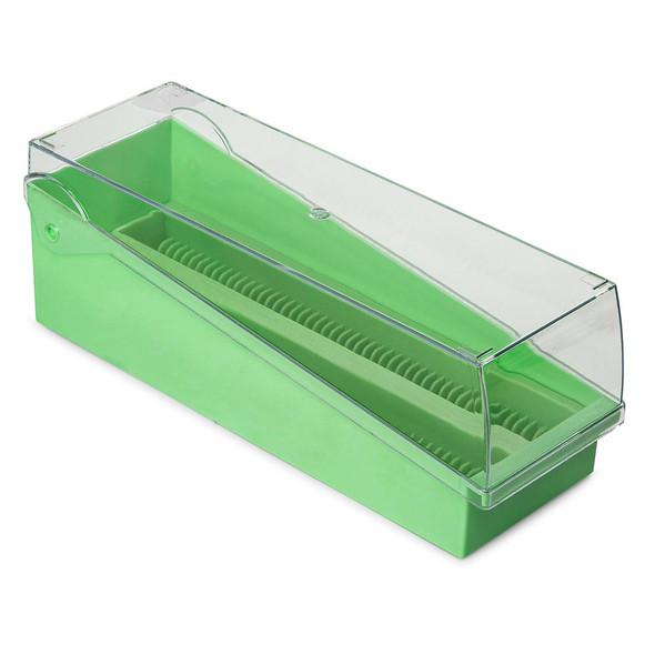 Slide Storage Box with Hinged Lid and Removable Draining Tray, 100-Place for up to 200 Slides, ABS, Green