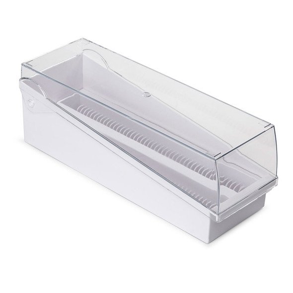 Slide Storage Box with Hinged Lid and Removable Draining Tray, 100-Place for up to 200 Slides, ABS, White, 6/Unit