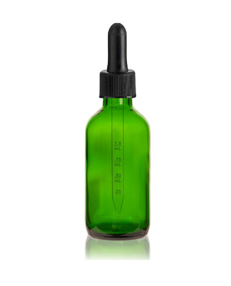 2 oz Green Glass Bottle w/ Black Calibrated Glass Dropper