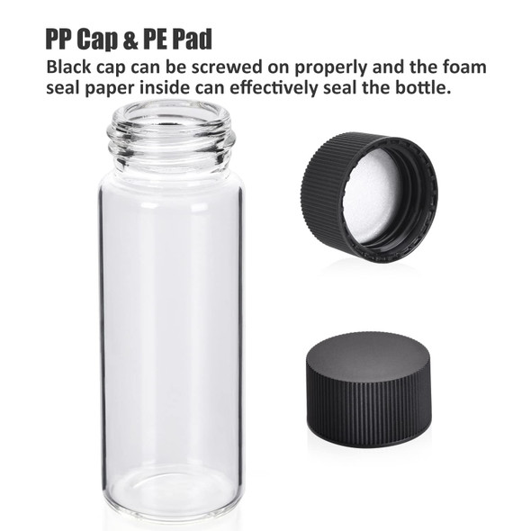 100 Pieces Glass Sample Vial, Liquid Sampling Small Glass Bottle with Black Plastic Screw Caps, Leakproof, Light Weight and Corrosion Resistance (2ML, Clear)