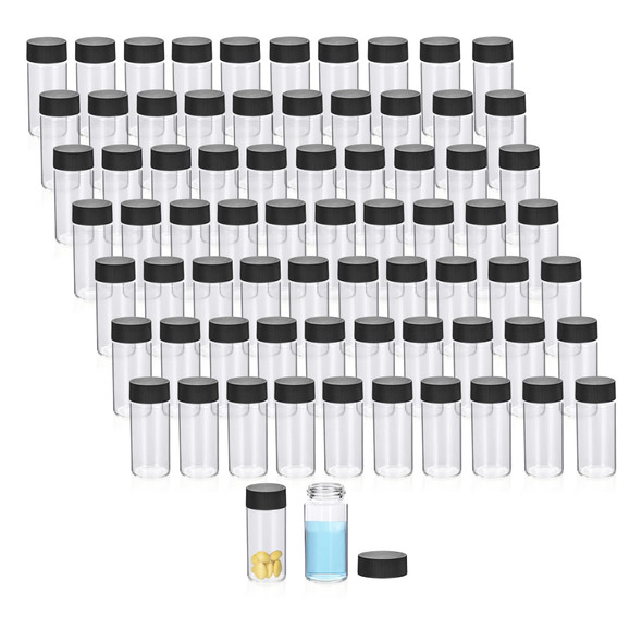 100 Pieces Glass Sample Vial, Liquid Sampling Small Glass Bottle with Black Plastic Screw Caps, Leakproof, Light Weight and Corrosion Resistance (5ML, Clear)