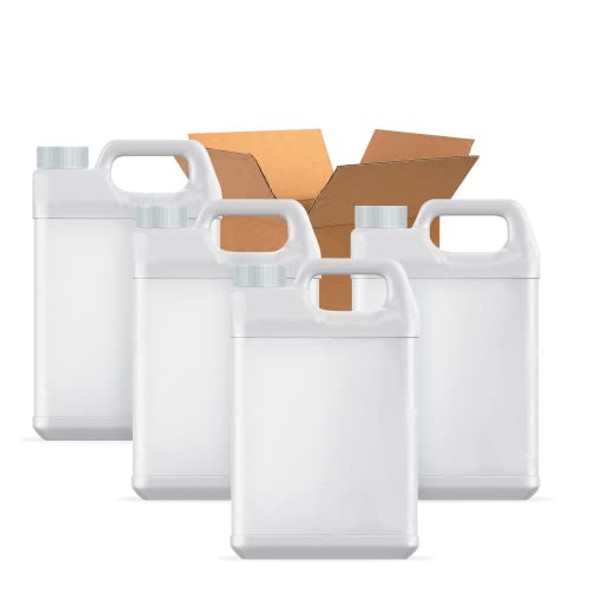 HWL 1-Gallon Plastic F-STYLE Jug (4-Pack) Reusable w/ Shipping Box, Food-Safe, BPA Free | Heavy-Duty HDPE Containers for Water, Sauces, Soaps, Detergents, Liquids | Screw-On Cap