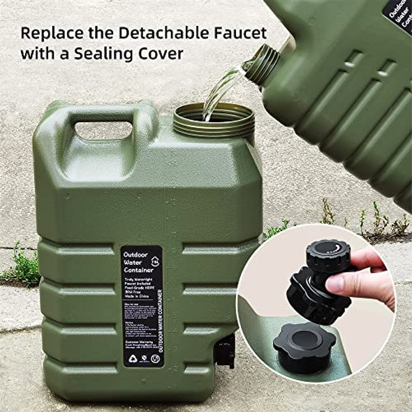 3.9 Gallon Water Jug BPA Free Camping Water Container with Spigot, 15L Water Storage Containers Military Green Large Water Bucket Portable Water Tank for Outdoor Hiking Accessories