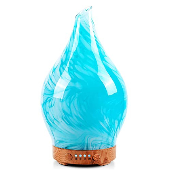 Porseme 100ml Essential Oil Diffuser Glass Color Changing Aroma Air Diffusers Aromatherapy Ultrasonic Cool Mist Humidifier 4 Running Hours Waterless Auto-Off for Sleeping Yoga Office Spa (Blue Wave)