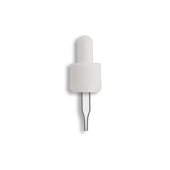18-415 White Tamper Evident/Child Resistant Dropper Assembly- Clear 49mm Length- Pack of 200