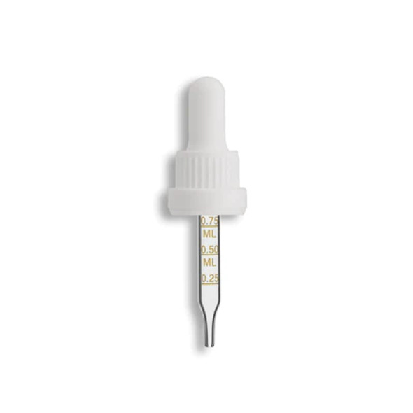 18-415 White Tamper Evident Dropper Assembly- Graduated 66mm Length- Pack of 200