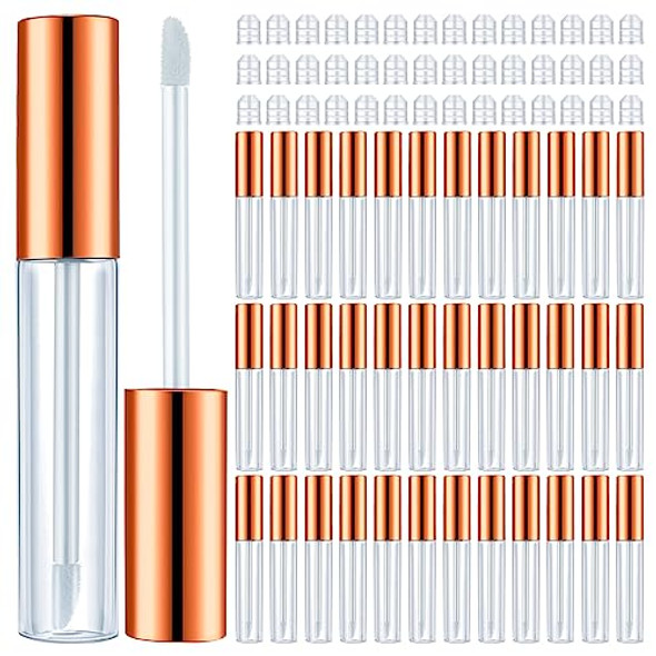 100 Pcs 10 ml Empty Lip Gloss Tubes Clear Mini Refillable Lip Balm Gloss Containers Bottles Plastic Lip Gloss Containers Lip Gloss Tubes with Wand and Rubber Inserts Travel DIY Makeup (Rose Gold)