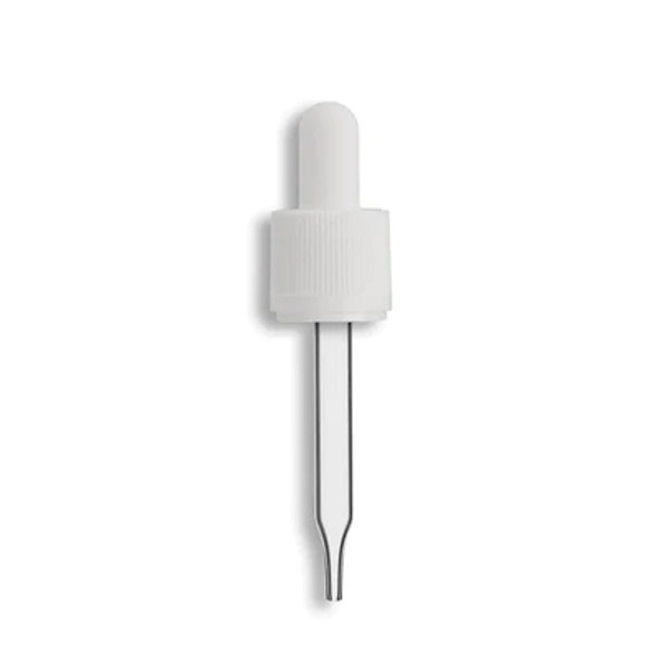 18-415 White Tamper Evident/Child Resistant Dropper Assembly- Clear 76mm Length- Pack of 200