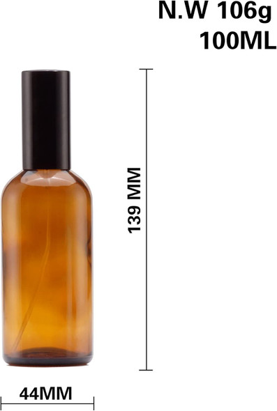 100 ml Amber Glass Euro Glass Bottle w/ Black Metal Sprayer