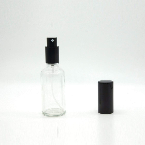 50ml Clear Euro Glass Bottle w/ Black Metal Sprayer