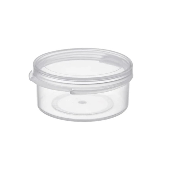 .5 Oz. Poly-Cons With Attached Lid # Clear, 1 1/2 Dia. x 3/4 H - Pkg/100