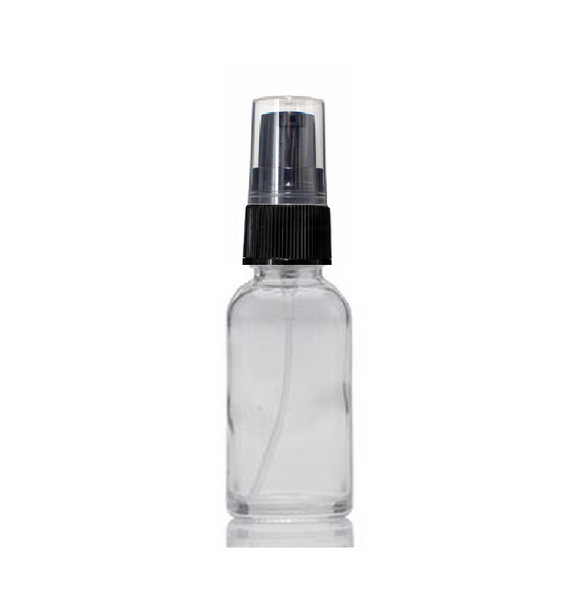 1 oz Clear Euro Glass Bottle w/ Black Treatment Pump