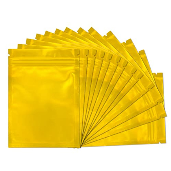 Mylar Bags - 100 Pack 5.5 x 7.8 Inch Resealable Foil Pouch Bag Food Storage with Front Window Golden