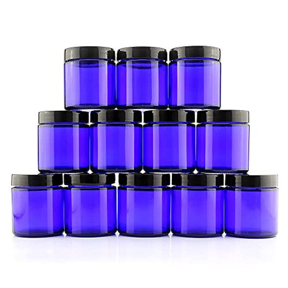 4-Ounce Cobalt Blue Glass Straight Sided Cosmetic Jars (12-Pack); 120 ml. Capacity, BPA-Free Lids-1708539703