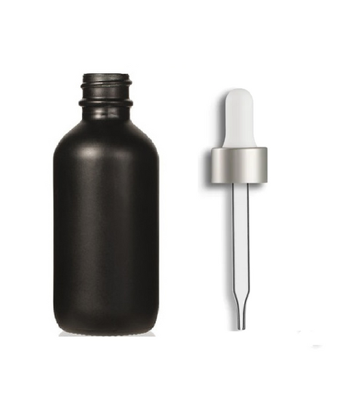 4 oz Matte Black Glass Bottle w/ White-Matte Silver Glass Dropper