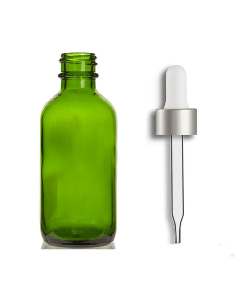 4 Oz Green Glass Bottle w/ White-Matte Silver Glass Dropper