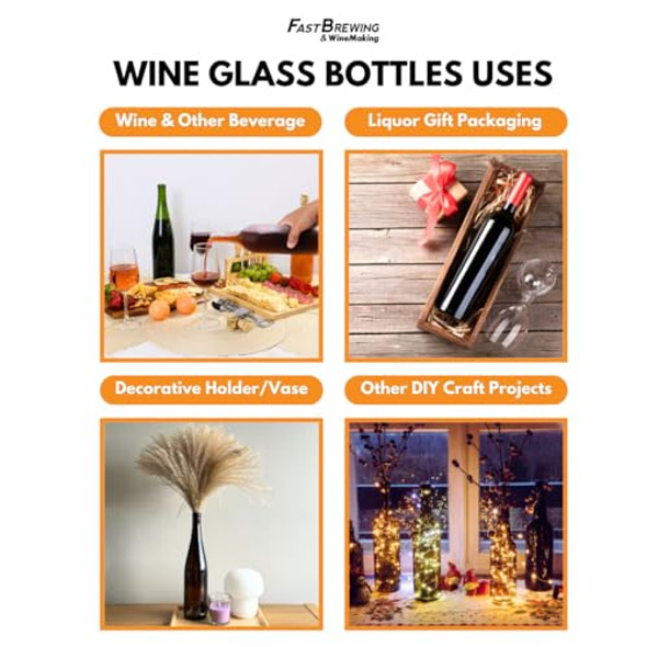 FastRack Clear/Flint Flat-Bottomed Cork Top 48 total Glass Making | 4 Cases of 12 750 ml Wine Bottles, 750ML
