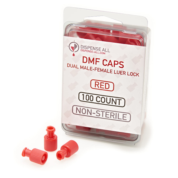 Dispense All - DMF Cap - Dual Male-Female Luer Lock Cap, Non-sterile (Red, 100)