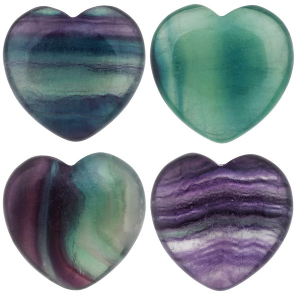 rockcloud Healing Crystal Fluorite Heart Love Carved Palm Worry Stone Chakra Reiki Balancing 0.8" Mini Size(Pack of 4)
