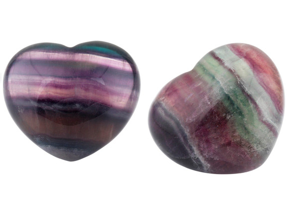 Rockcloud Healing Crystal Fluorite Heart Love Carved Palm Worry Stone Chakra Reiki Balancing(Pack of 2)