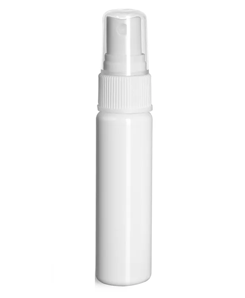 1 Oz (30ml)  White PET Cylinder Bottles with White Ribbed Fine Mist Sprayer