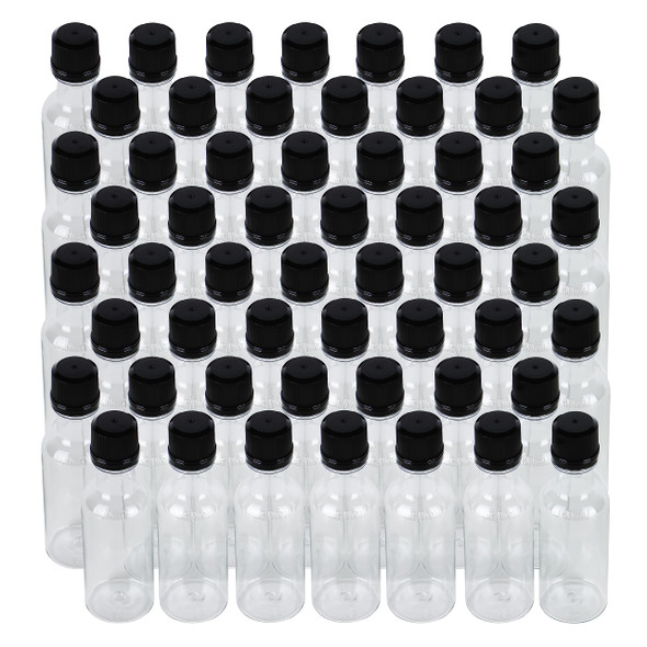 Mini Liquor Bottles With Black Lids, 56 Small Bottles and Tamper Evident Caps, 50ml 1.7 Oz