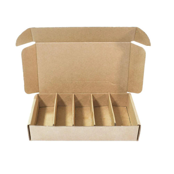 Kraft Corrugated Box with 5 Dividers (Fits 5,  1 and 2 oz. Boston Round or Euro Bottles)-pack of 25