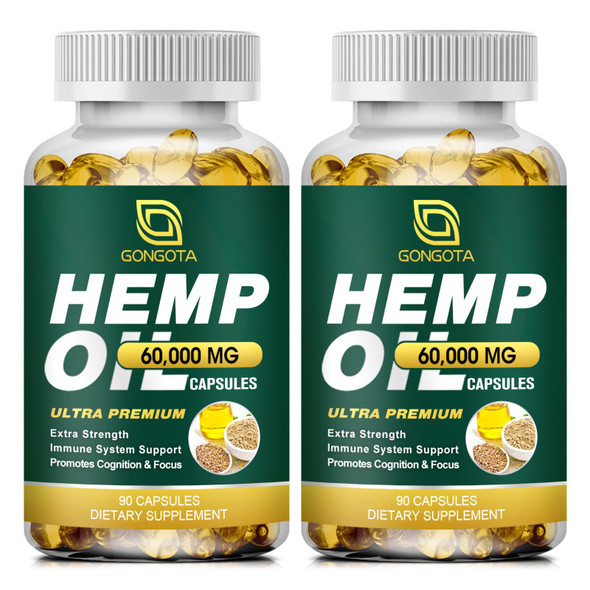 Hemp Oil Capsules - 100% Organic Hemp Oil, 60,000 Max Strength, Supports Immune, Skin, Calm, Sleep & Overall Health - 180 Veggie Softgels