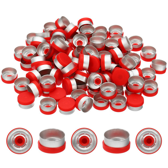 13mm Flip Off Caps, 100 Pcs Flip Off Caps Flip Off Seals Flip Off Vial Seals Plastic Aluminum Caps Cover for Glass Vial, Red