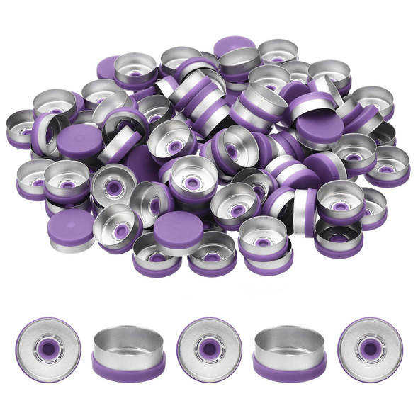 20mm Flip Off Caps, 100 Pcs Flip Off Caps Flip Off Seals Flip Off Vial Seals Plastic Aluminum Caps Cover for Glass Vial, Purple