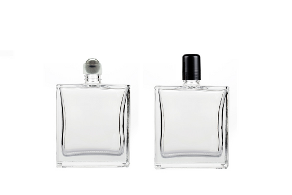 3.4 oz 100ml Glass Square Bottle with 18-415 Steel Roller Ball and Black Cap