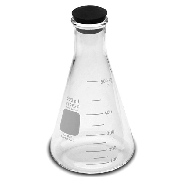 Corning Pyrex #4980-500, 500ml Erlenmeyer Flask with Rubber Stopper (Single)