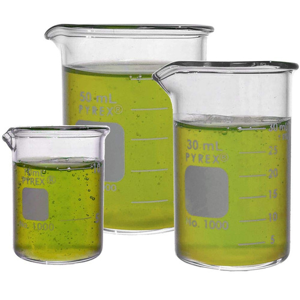 Corning Pyrex #1000 Griffin Low Form, Micro Glass Beaker Set - 3 Sizes - 10ml, 30ml, 50ml