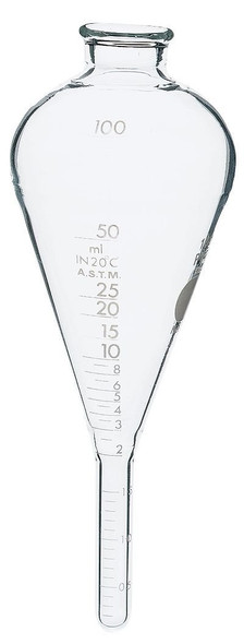 Corning Pyrex Lifetime-Red 8200-100 Borosilicate Glass Pear-Shaped Oil Centrifuge Tube with White Graduations, 100ml Capacity