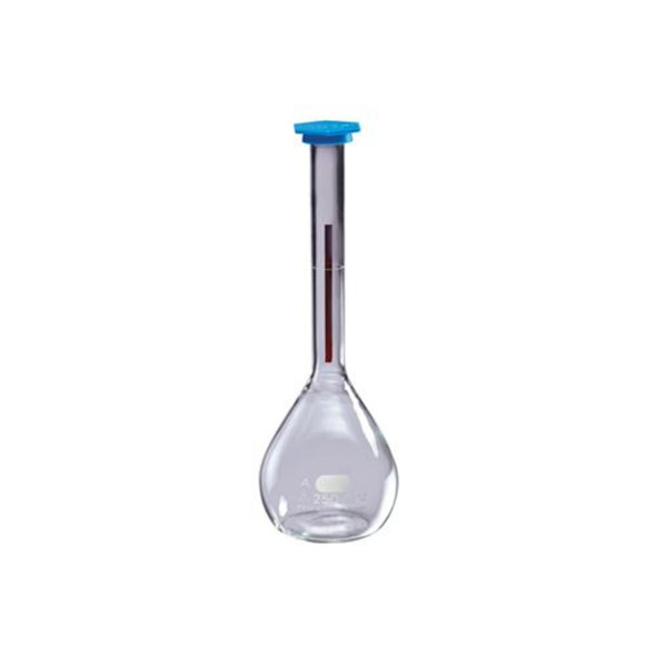 Corning Pyrex 5600-250 Borosilicate Glass 250mL +/- 0.1mL Flat Bottom Class A Lifetime Red Volumetric Flask, with Polyethylene Snap-Cap (Pack of 6)