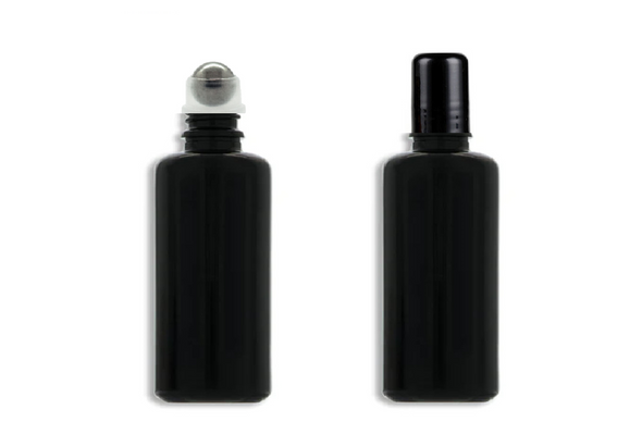 50ml Black Miron Euro Glass Bottle w/ Steel Roller Ball & Black Cap