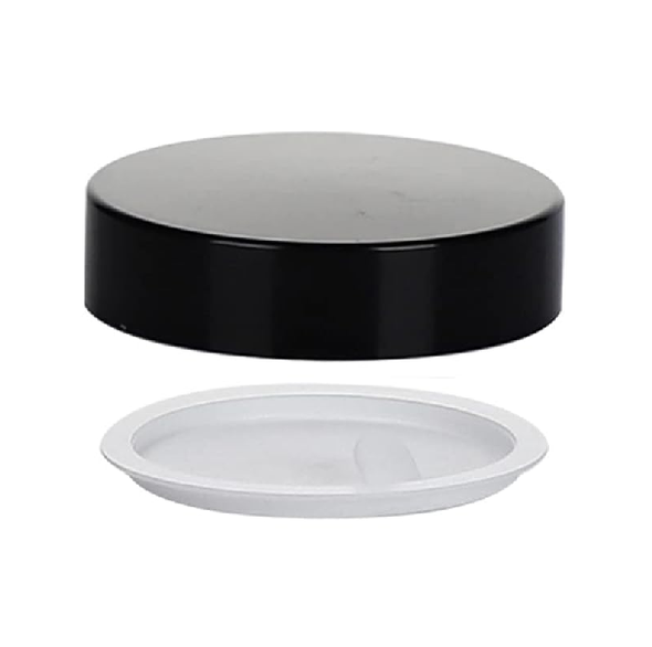 Black ABS lids and White Insert for 15ml AMBER Cream Jar - 48 per Bag