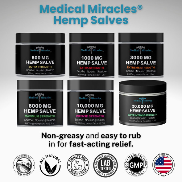 Medical Miracles Hemp 1000 Mg Extra Strength Healing Salve Ideal for HIPS, Joints, Neck, Back, Elbows, Fingers, Hands, and Knees Made in USA