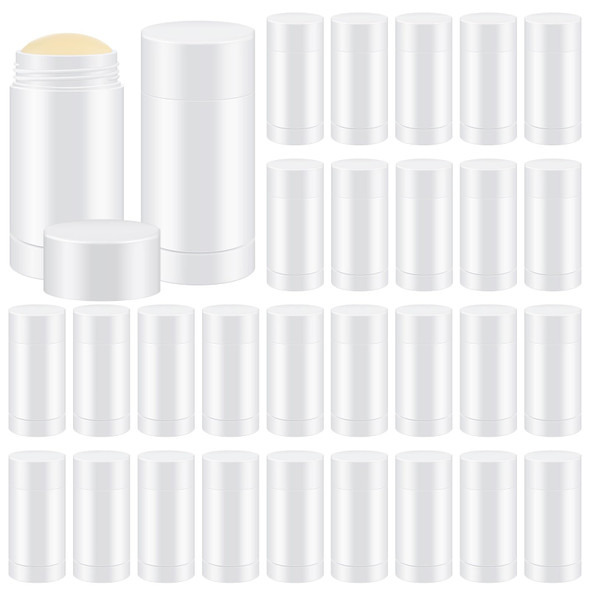 30 Pcs Empty Deodorant Containers Twist up Filling Stick Plastic Deodorant Container Refillable Bottles Bottomfill Round Lip Balm Tubes for Homemade DIY Lipstick Crayon(50 ml,White)
