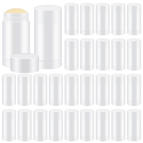 30 Pcs Empty Deodorant Containers Twist up Filling Stick Plastic Deodorant Container Refillable Bottles Bottomfill Round Lip Balm Tubes for Homemade DIY Lipstick Crayon(30 ml,White)