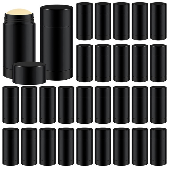 30 Pcs Empty Deodorant Containers Twist up Filling Stick Plastic Deodorant Container Refillable Bottles Bottomfill Round Lip Balm Tubes for Homemade DIY Lipstick Crayon(75 ml,Black)