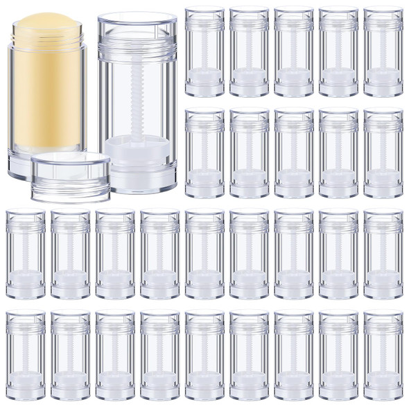 30 Pcs Empty Deodorant Containers Twist up Filling Stick Plastic Deodorant Container Refillable Bottles Bottomfill Round Lip Balm Tubes for Homemade DIY Lipstick Crayon(30 ml,Clear)