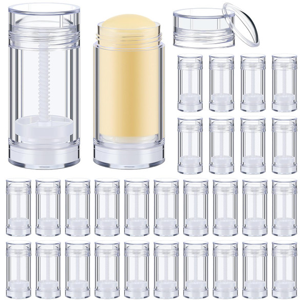 30 Pcs Empty Deodorant Containers Twist up Filling Stick Plastic Deodorant Container Refillable Bottles Bottomfill Round Lip Balm Tubes for Homemade DIY Lipstick Crayon(15 ml,Clear)