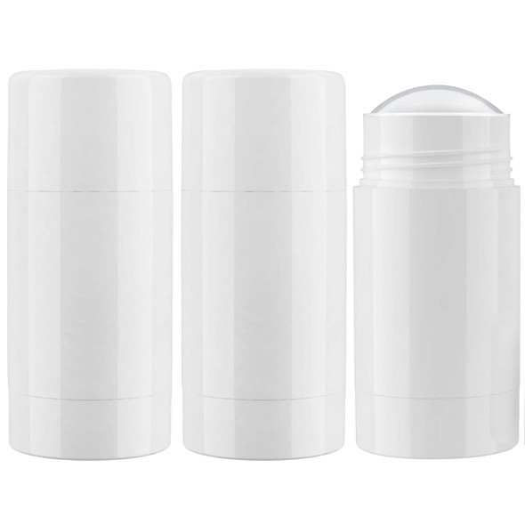 Tekson 2.5oz Empty Refillable Deodorant Containers, 3PCS Twist-UP Containers Tubes, Empty Balm Travel for Lotion Stick(White)