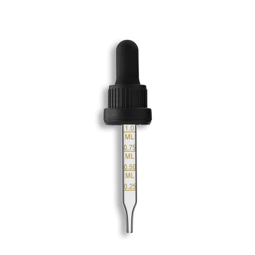 18-415 Tamper Evident Dropper Assembly- Clear Graduated 72mm Length fits 20ML Euro bottle
